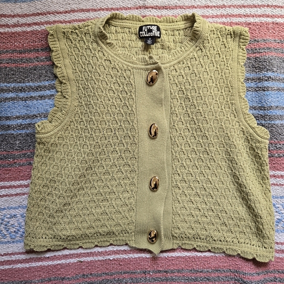 Target Sweaters - Target Future Collective Olive Green Knit Cardigan with Gold Button
